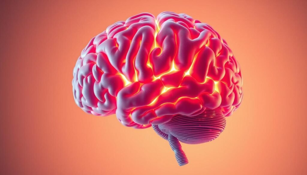 A vibrant and detailed illustration of brain health, showcasing the intricate workings of the human brain in an artistic, visually compelling manner. The image should depict the brain in a three-dimensional form, with a soft, warm lighting that highlights its intricate structures and connections. The background should be a neutral, muted tone that allows the brain to take center stage, while subtle hints of activity, such as synaptic firing or neural pathways, can be incorporated to convey the dynamic nature of the organ. The overall mood should be one of scientific curiosity and wonder, capturing the essence of the section's focus on the relationship between exercise and brain well-being in individuals over 50 years of age.